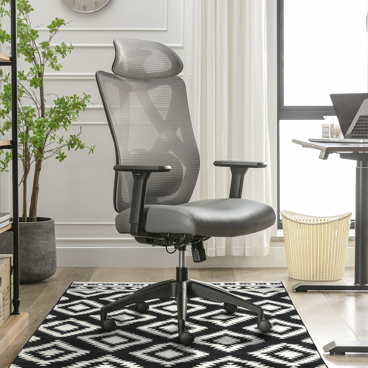 Ergonomic Mesh/Vegan Leather High-Back Task Chair, Gray/Black B580
