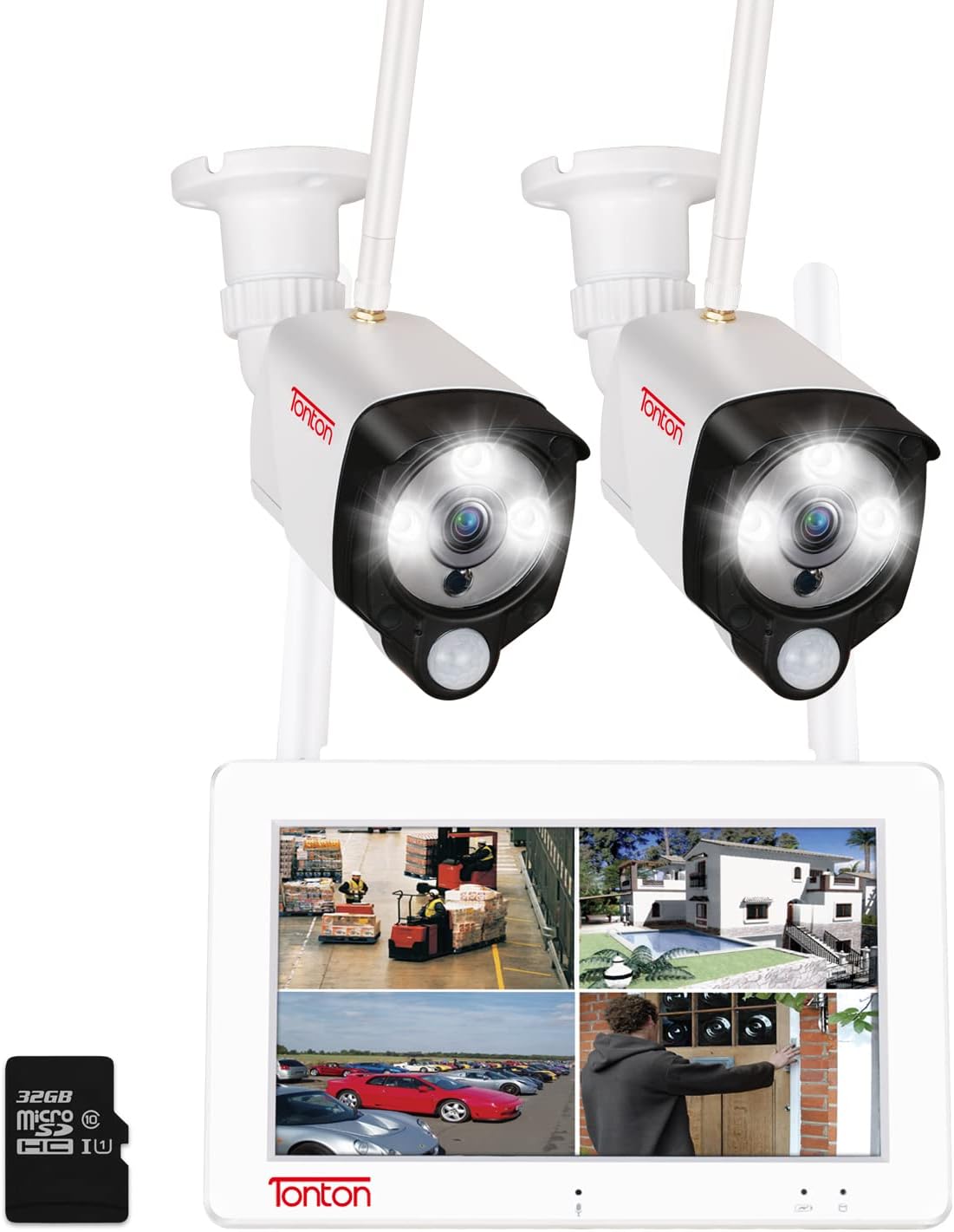White 7" IPS Touchscreen 4CH NVR Kit with 2PCS 2MP Camera B8385