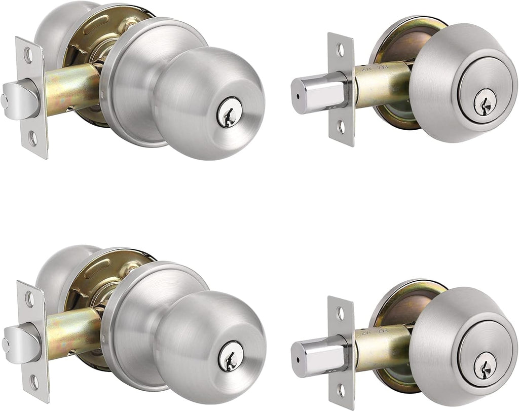 Entry Door Knobs with Single Cylinder Deadbolt, Satin Nickel Finish, Pack of 2 Q76791
