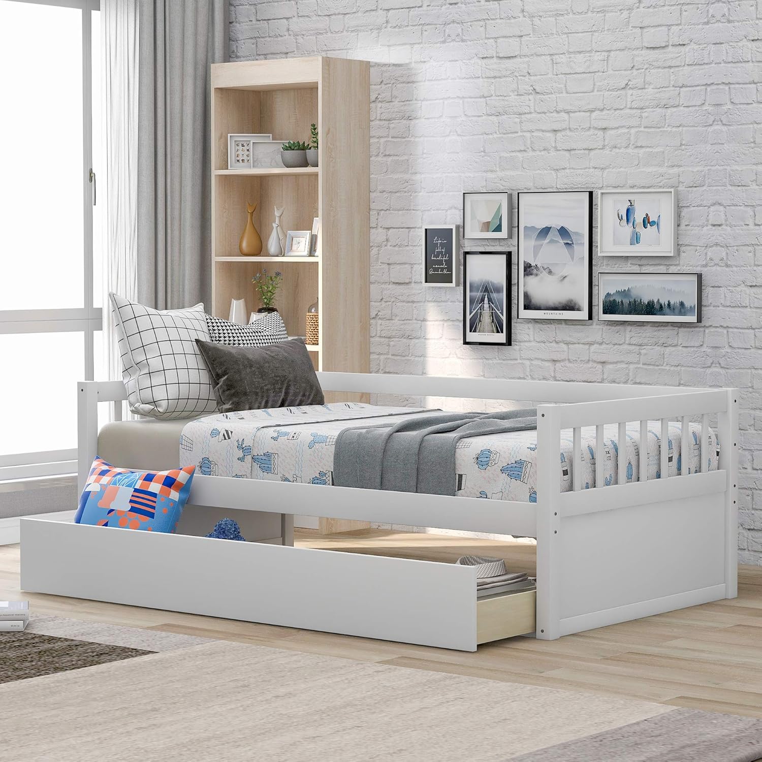 Twin Size Solid Wood Daybed with Trundle F8943