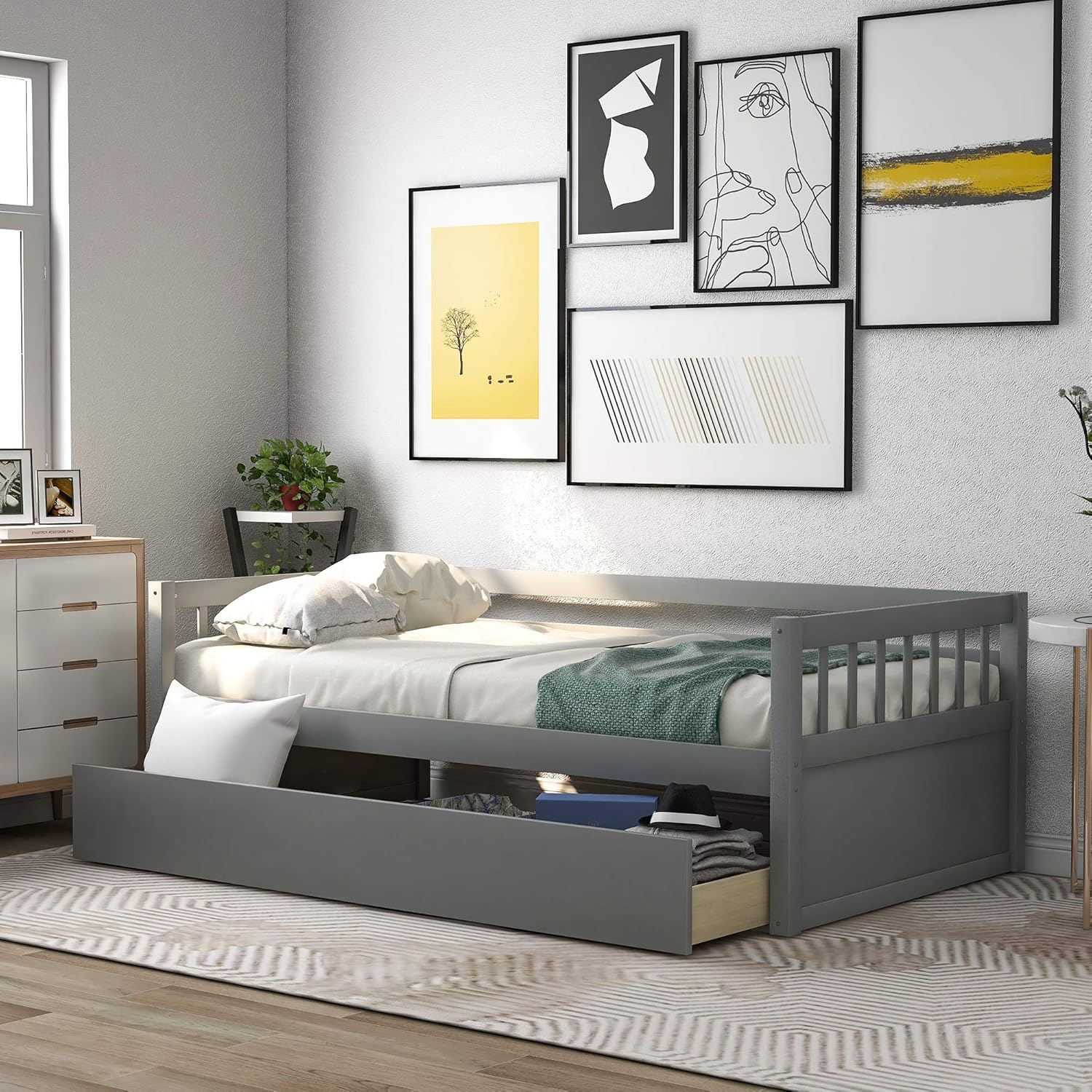 Twin Size Solid Wood Daybed with Trundle F8943