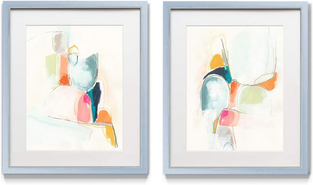 2 Piece Framed Artwork Set, Silver Frame, White Mat, Plexiglass, 16 in W X 20 in H O365