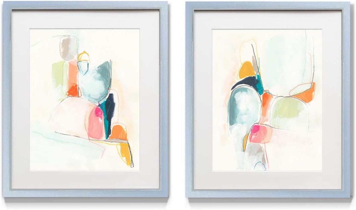 2 Piece Framed Artwork Set, Silver Frame, White Mat, Plexiglass, 16 in W X 20 in H O365