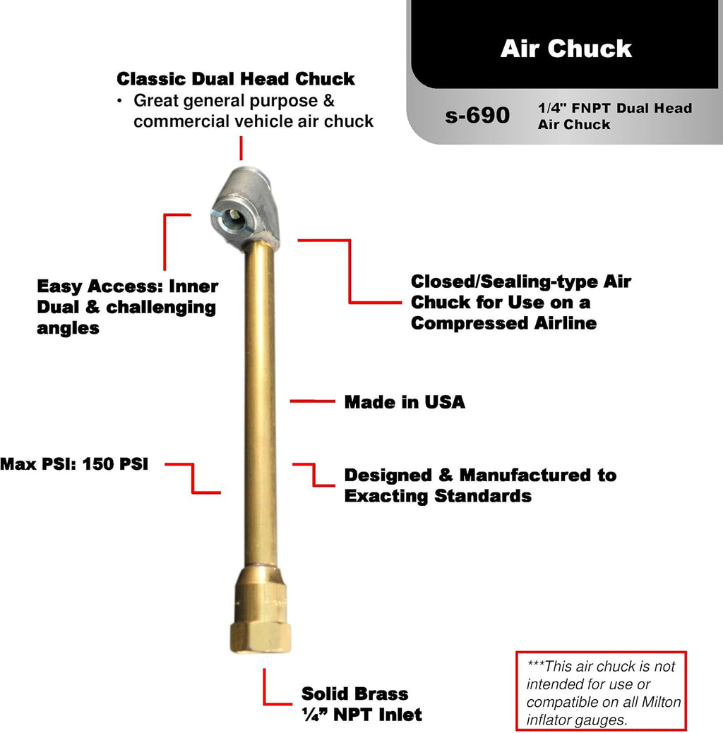 1/4" FNPT Dual Head Air Chuck Inflator - Box of 10 O90330