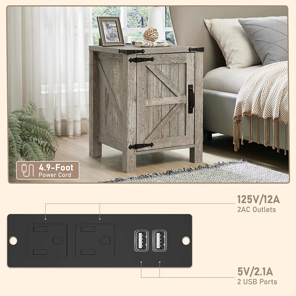 Farmhouse Square End Side Table with Charging Station S7676