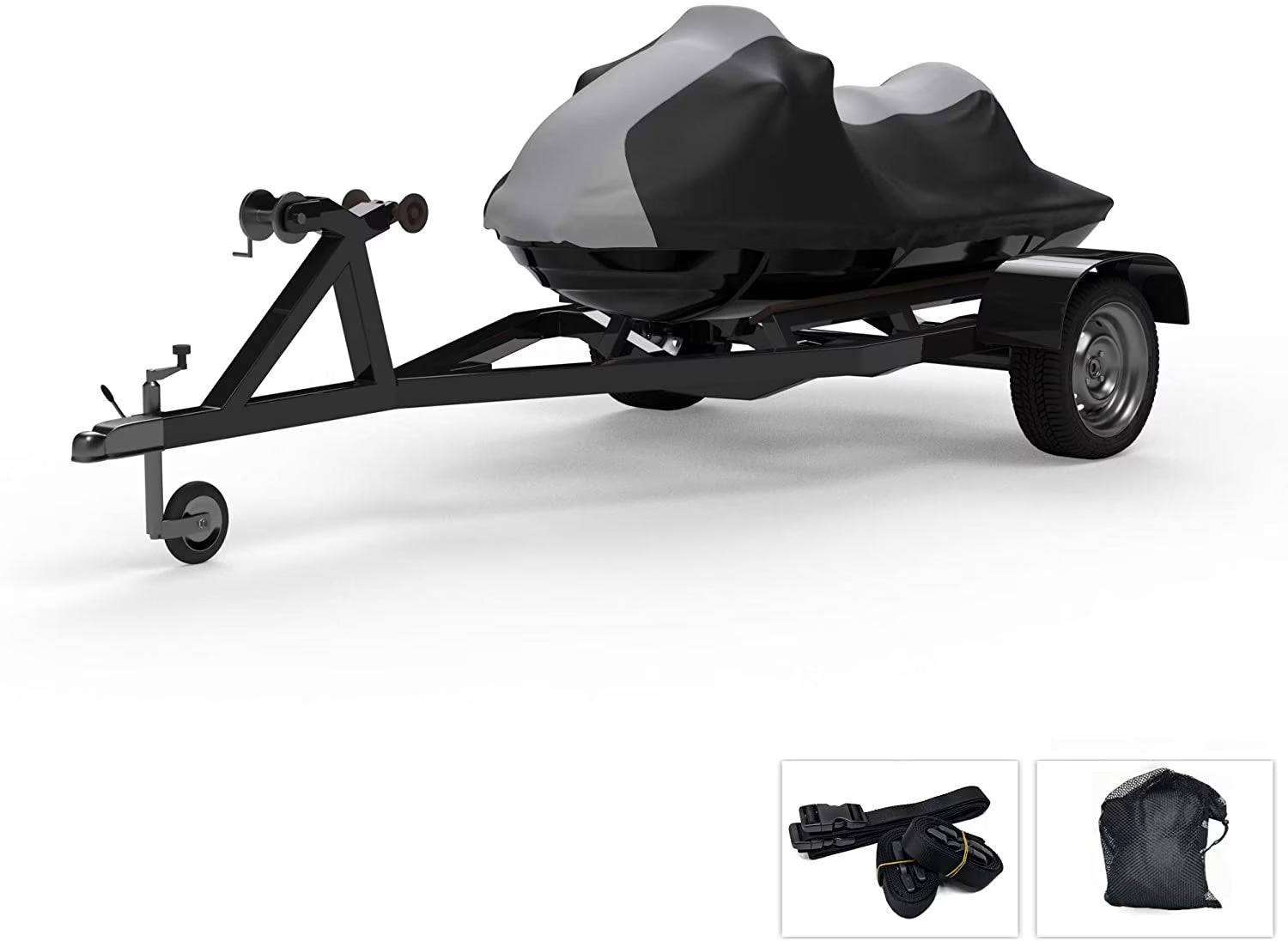 Gray / Black Trailerable Jet Ski Cover with Trailer Straps and Storage Bag V210