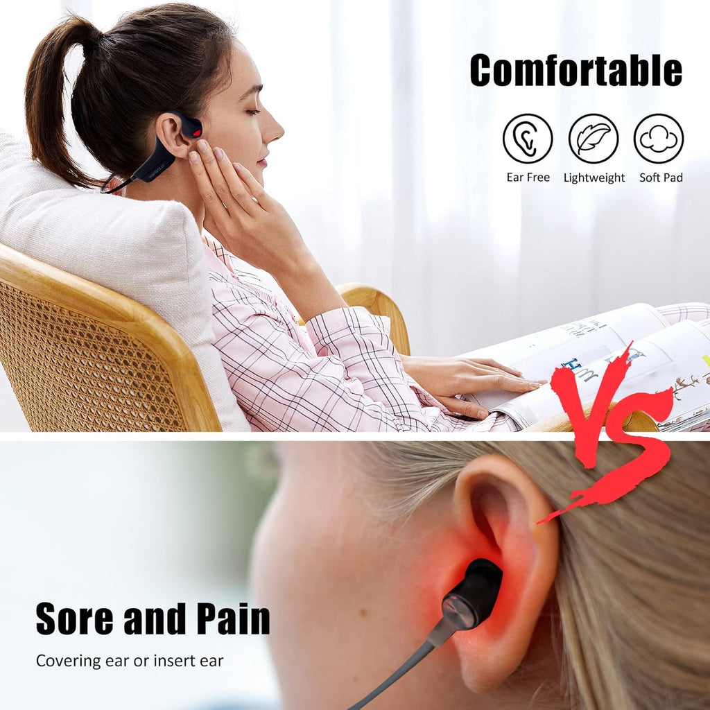 Bone Conduction Headphones Bluetooth 5.0 with Mic, Titanium Lightweight, Open-Ear Wireless Sweatproof, Black J8951