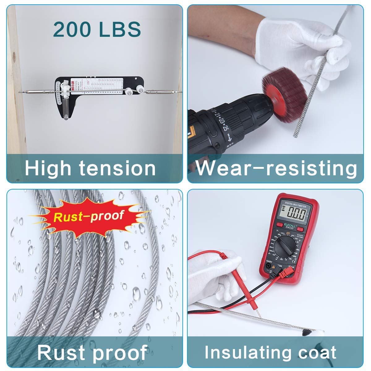 165 Feet Vinyl Coated Galvanized Steel Aircraft Cable for Railing Decking Stair Balustrade DIY I1645