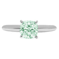 1.5ct Cushion Cut Green Simulated Diamond Solid 18k White Gold Solitaire Ring Size 3.5 R954