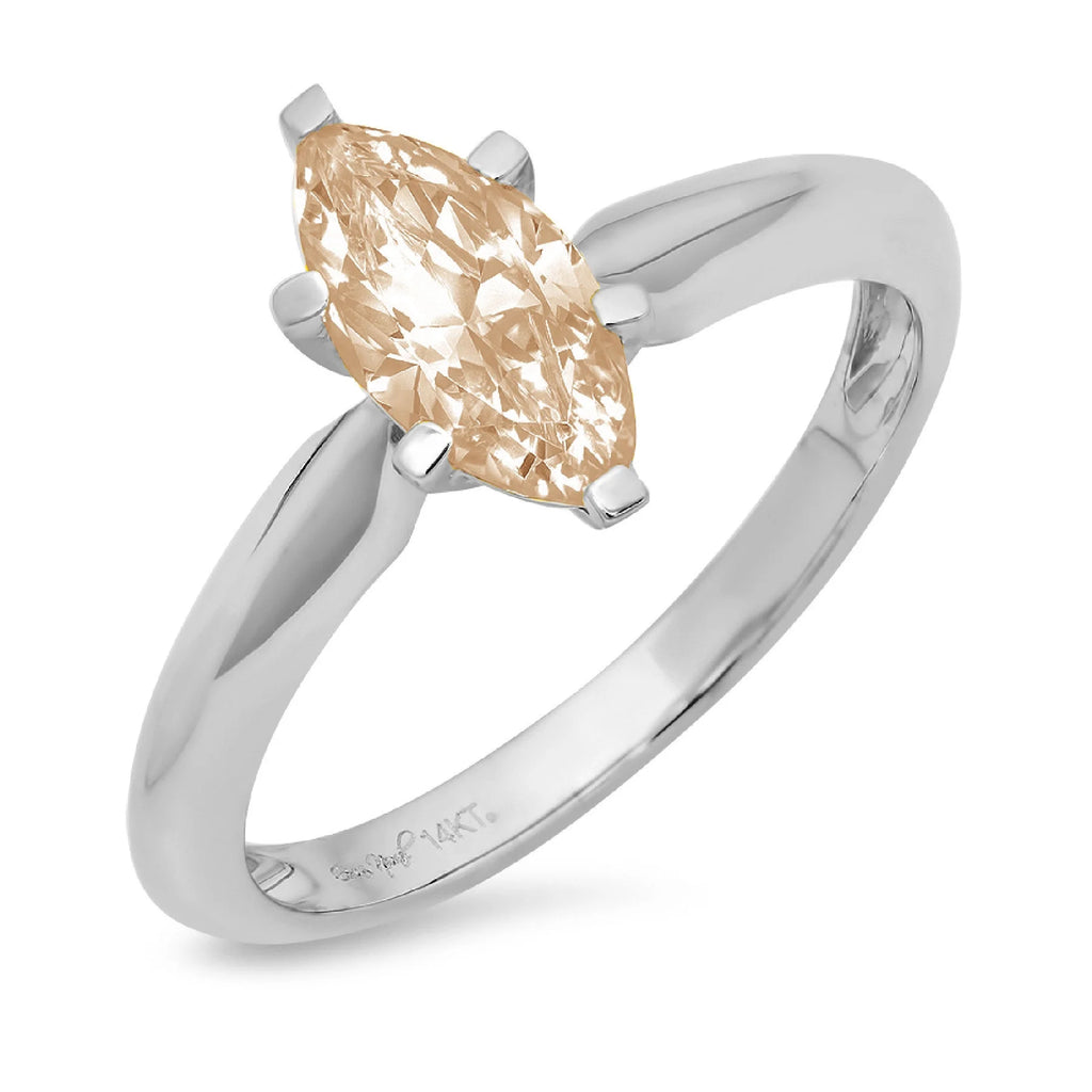 Champagne Simulated Diamond Marquise Cut White Gold Ring Size 8.5 W210