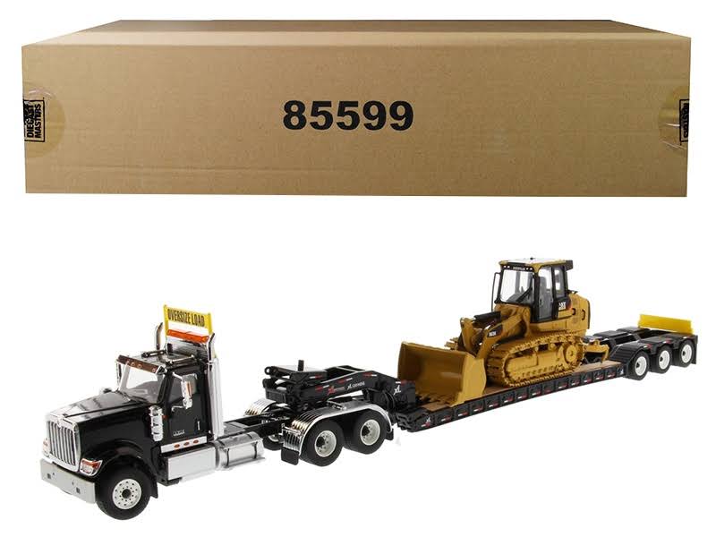 Black Tandem Tractor with Lowboy Trailer and Track Loader Set of 2 Pieces 1/50 O477319