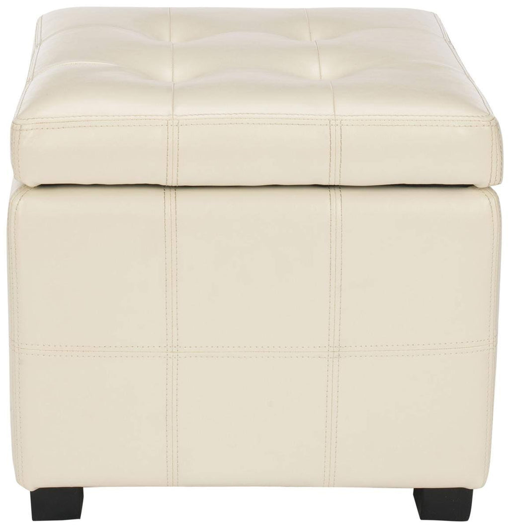 Cream Leather Tufted Storage Ottoman D47926