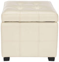 Cream Leather Tufted Storage Ottoman D47926