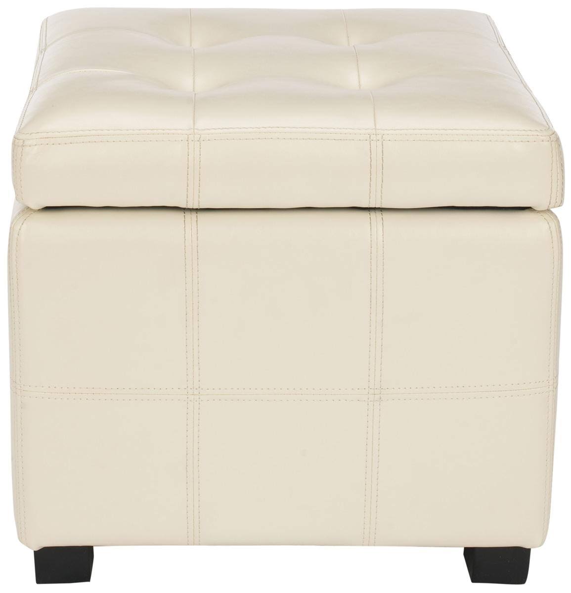 Cream Leather Tufted Storage Ottoman D47926