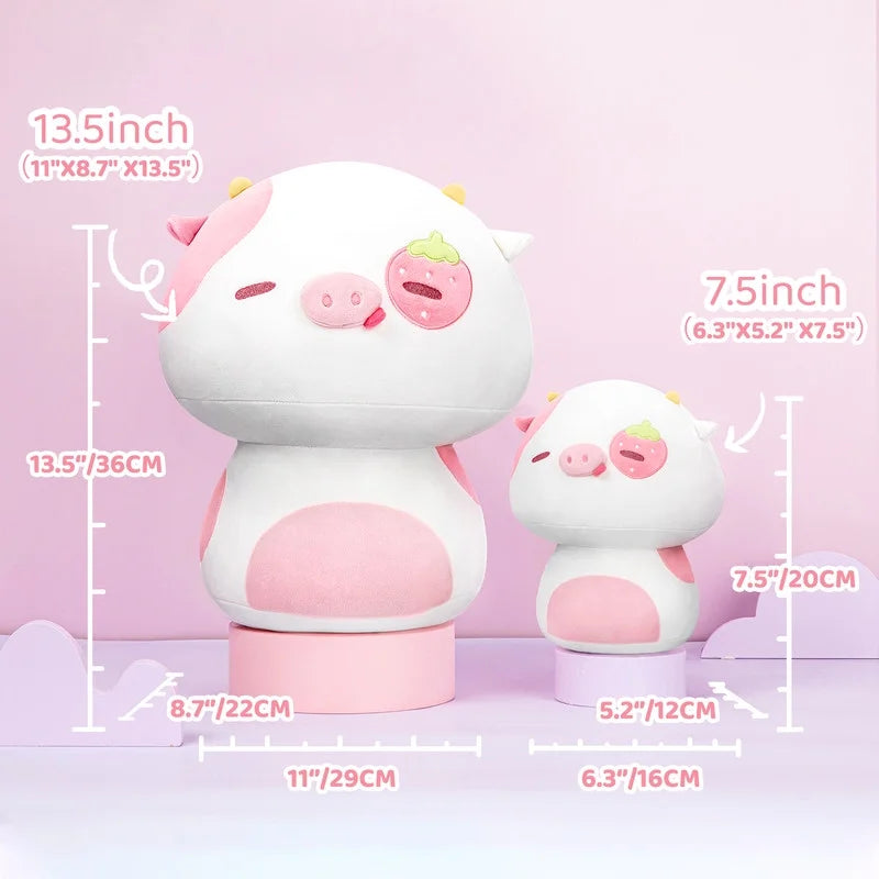 13.5" Mushroom Plushies Strawberry Cow Plush Pillow E343581