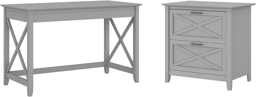 48W Cape Cod Gray Writing Desk with 2 Drawer Lateral File Cabinet Y767