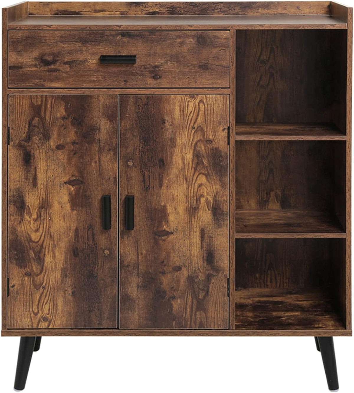 Rustic Brown Mid Century Storage Cabinet with 1 Drawer 2 Doors 3 Shelves F45301