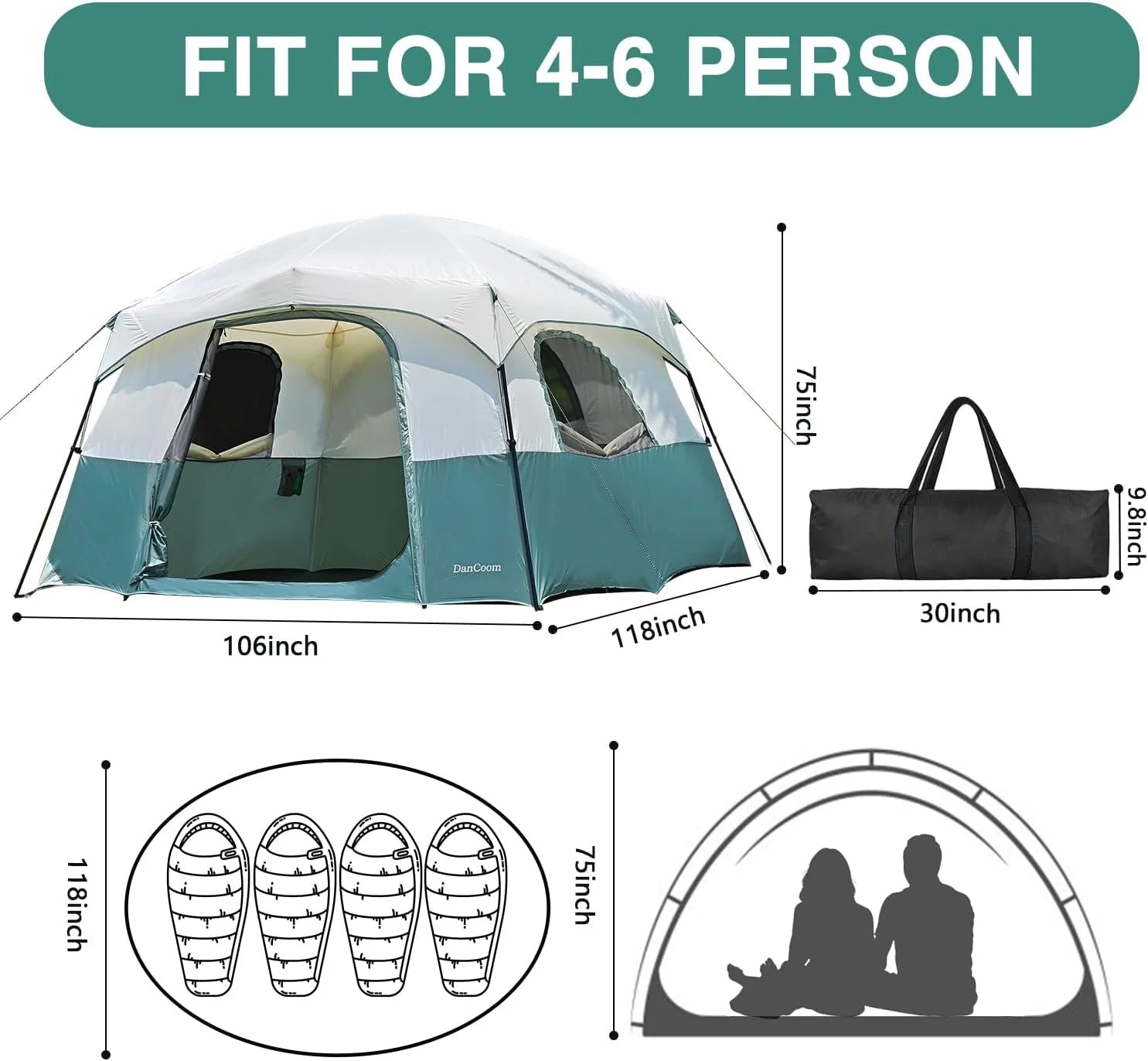 Camping Tent 4/6/8 Person Dome Tent with Rainfly, Waterproof W148