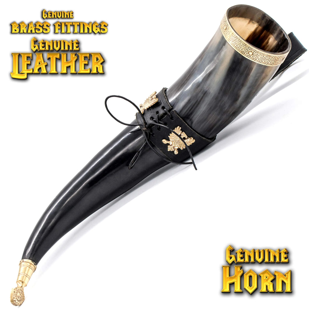 Polished Viking Drinking Horn with Black Leather Holder R86514