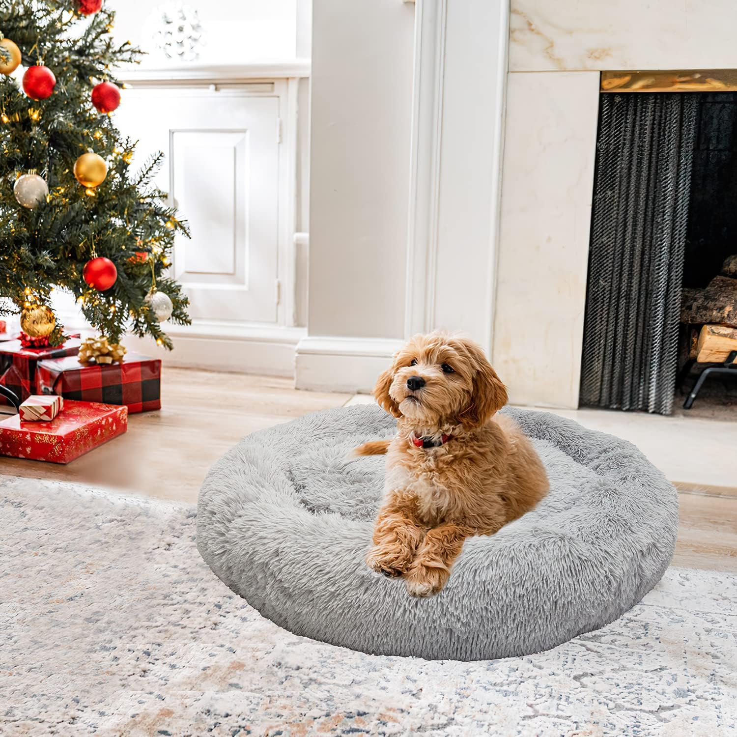 Round Donut Washable Faux Fur Dog Cat Bed (32 inch) Pack of 2 B4239