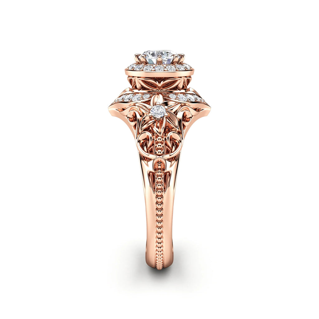 Vintage Inspired Diamond Rose Gold Engagement Ring O568