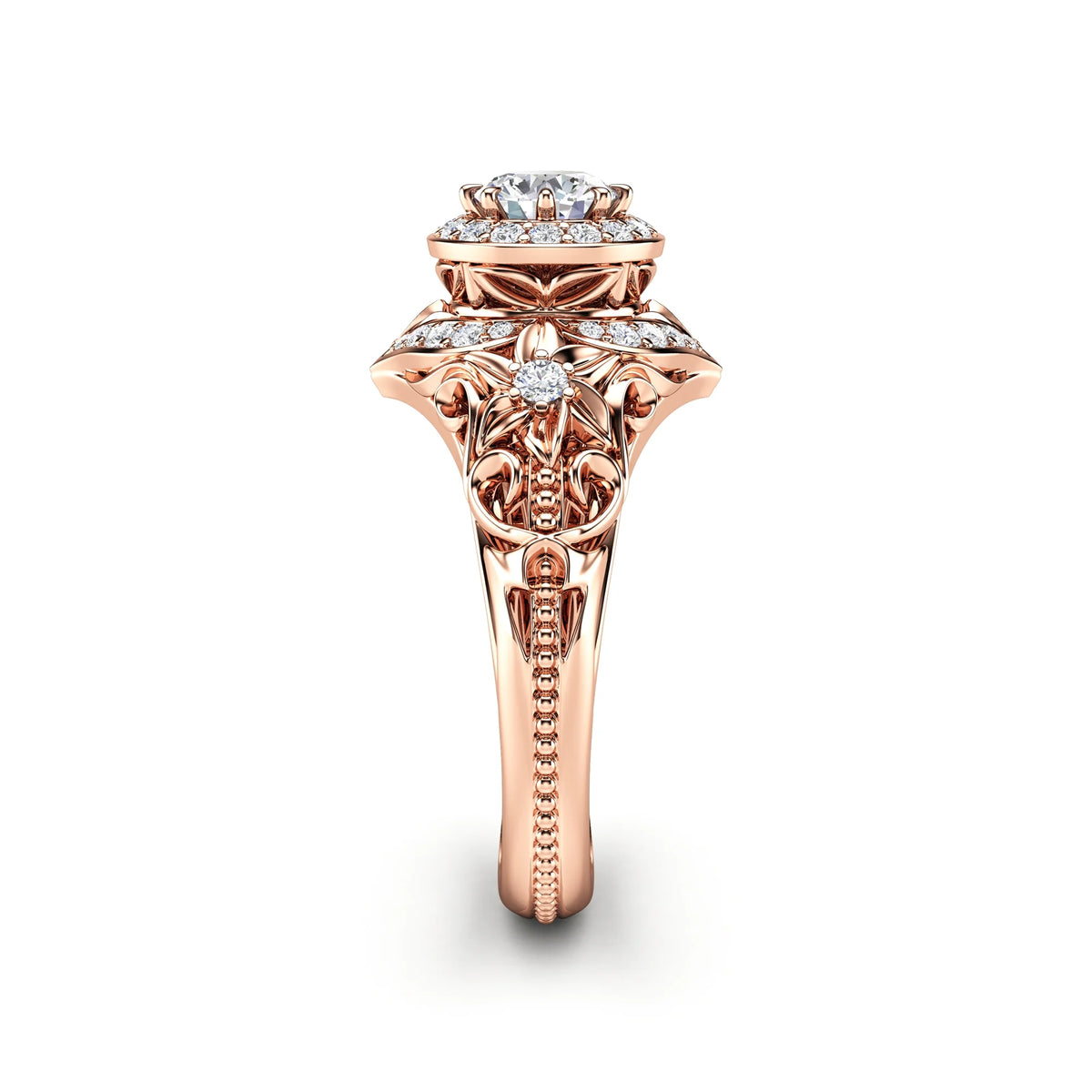 Vintage Inspired Diamond Rose Gold Engagement Ring O568