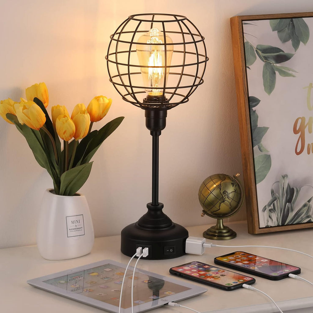 Industrial Table Lamp with USB Ports and Outlets T561434