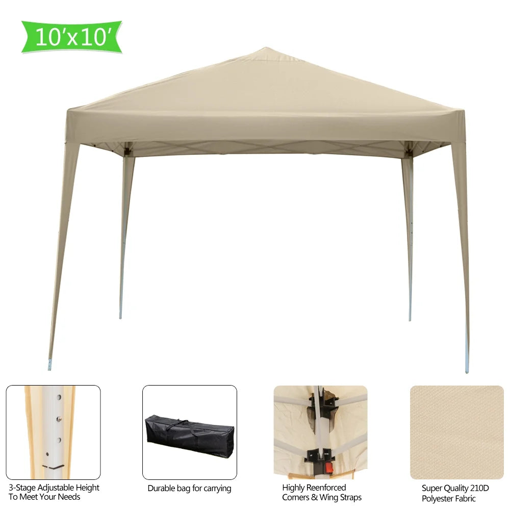 Khaki 10' x 10' Instant Canopy Tent with Carrying Bag U8248
