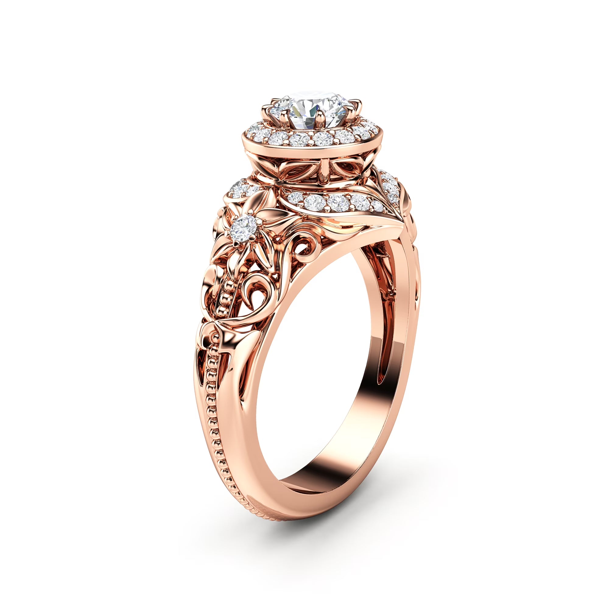 Vintage Inspired Diamond Rose Gold Engagement Ring O568