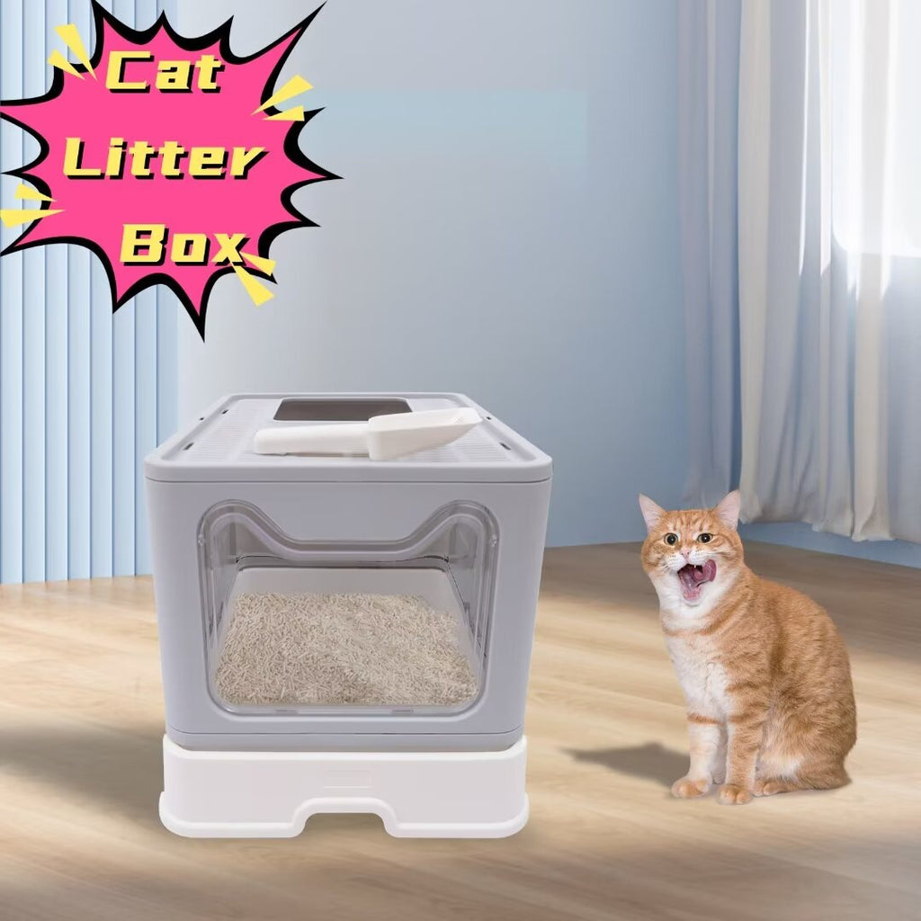 16.14" Foldable Enclosed Cat Litter Box with Lid E188710