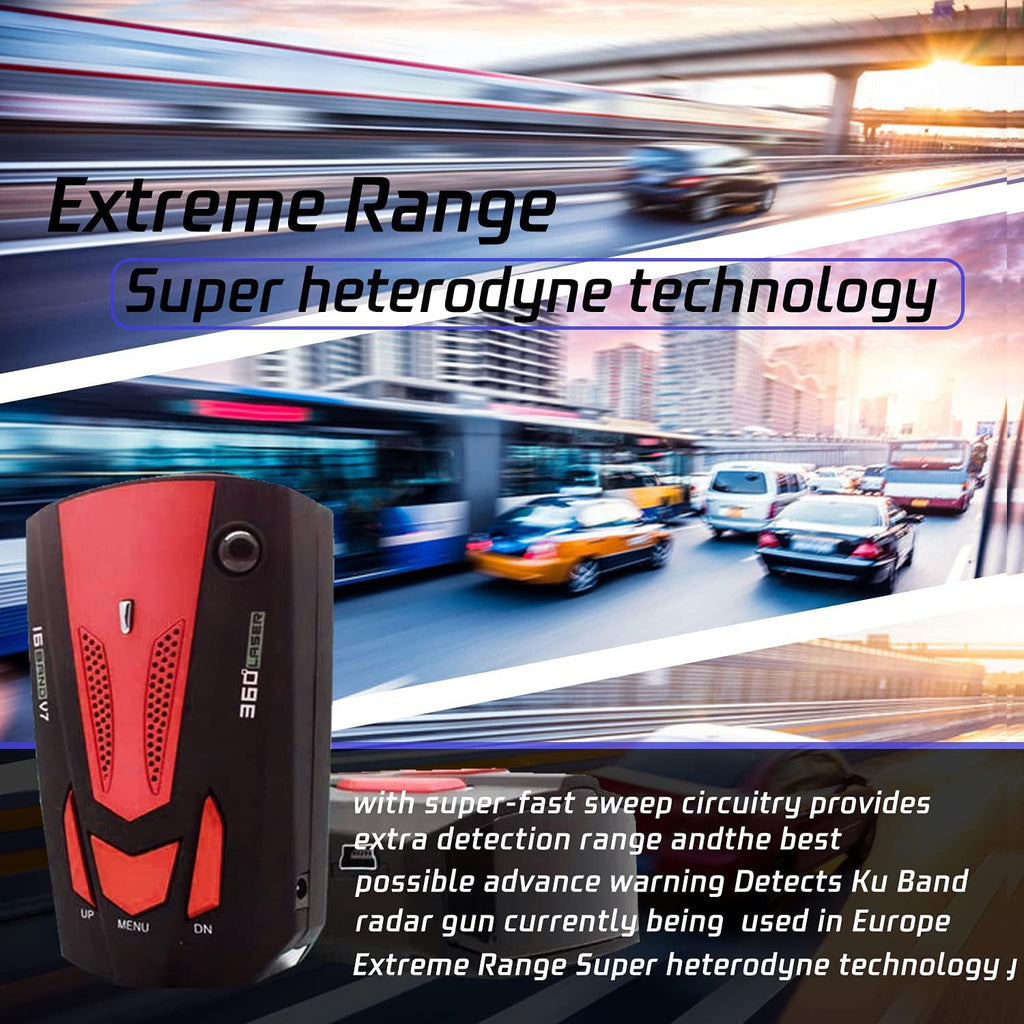 Radar Detector with LED Display, City/Highway Mode, Auto 360 Degree Detection (Red) I984124