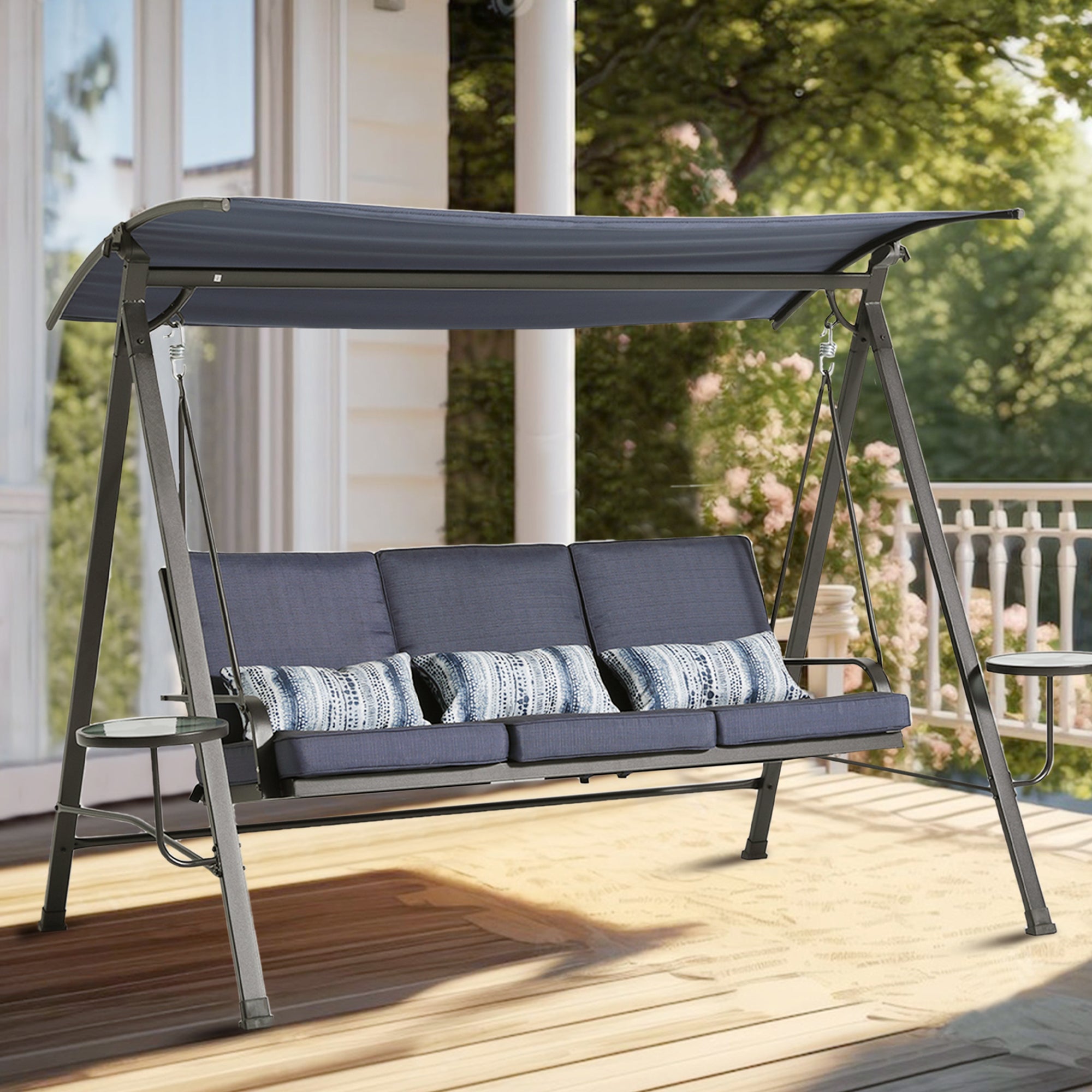 Blue Steel 3-seater Porch Swing with Canopy E414652