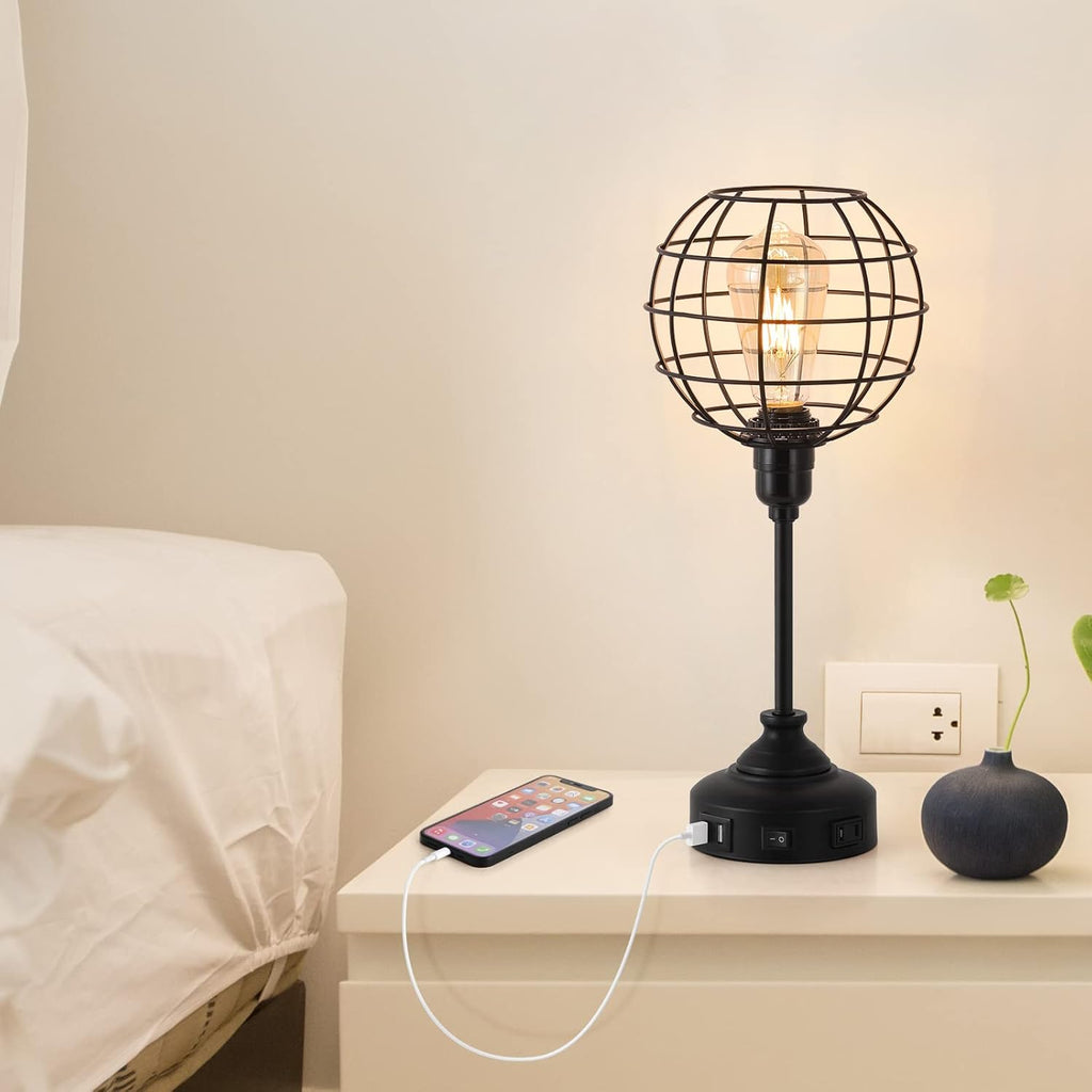 Industrial Table Lamp with USB Ports and Outlets T561434