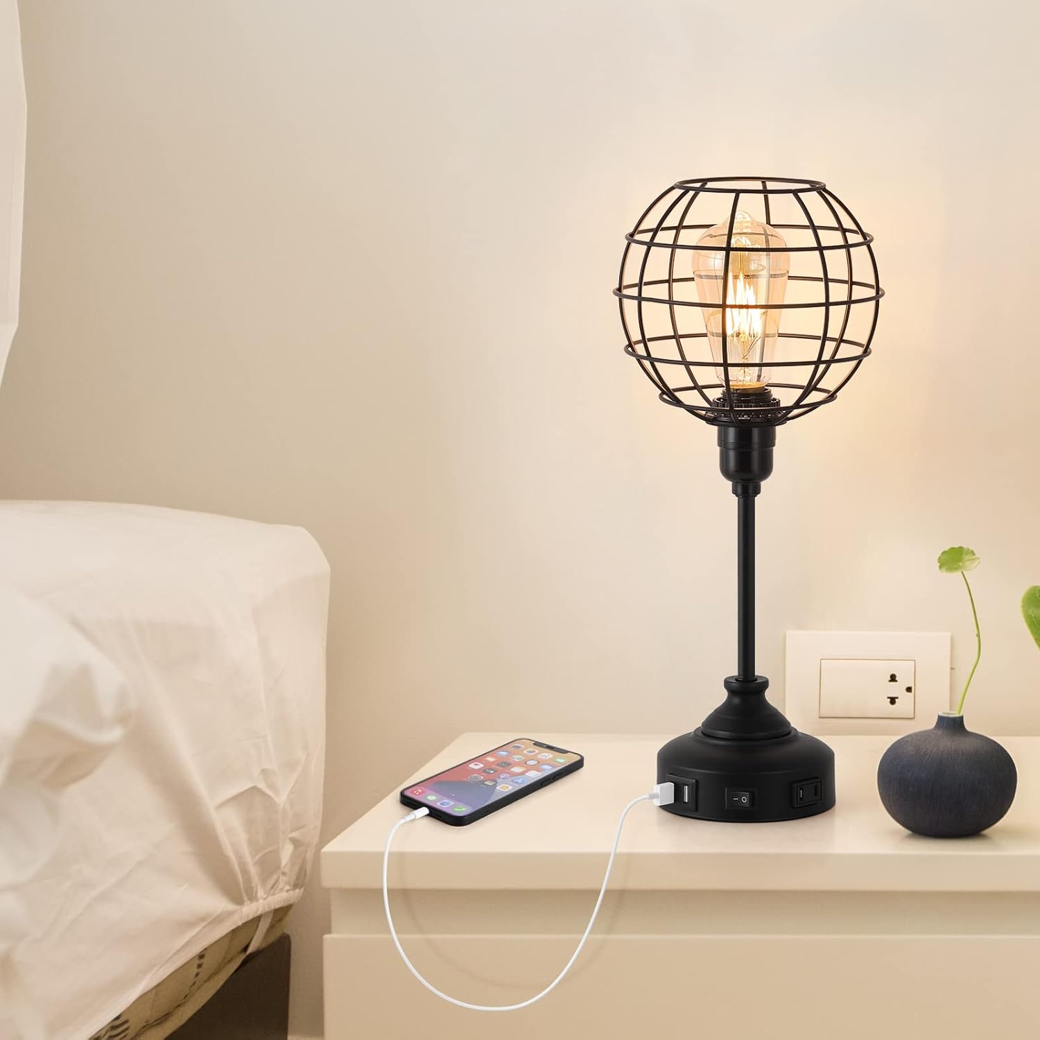 Industrial Table Lamp with USB Ports and Outlets T561434