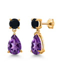 Purple Amethyst and Black Onyx Teardrop Dangle Drop Earrings O7944