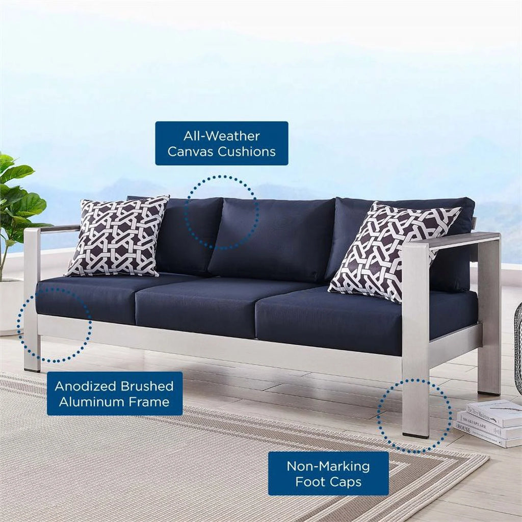 Aluminum Patio Sofa in Silver Navy Y12088