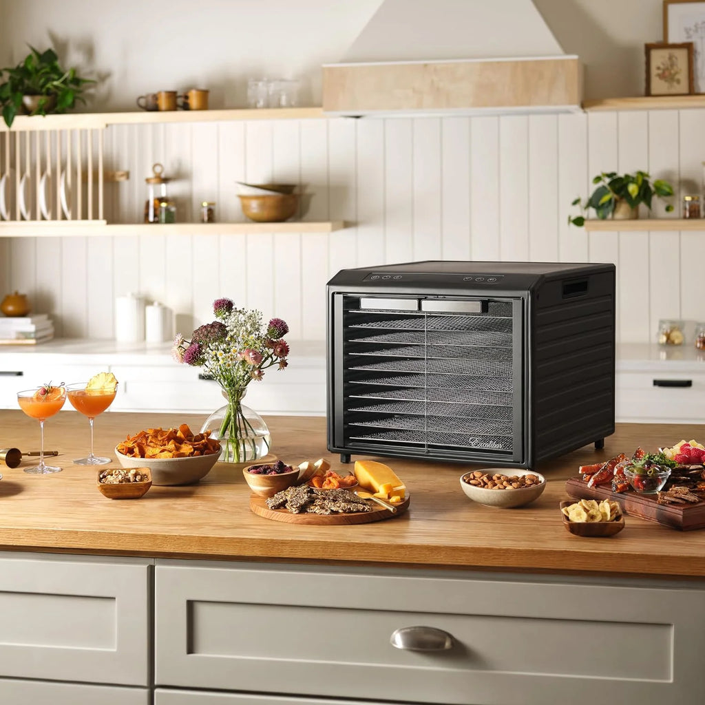 10-Tray Electric Food Dehydrator with Adjustable Temperature Control, 800-Watts, Black K18869