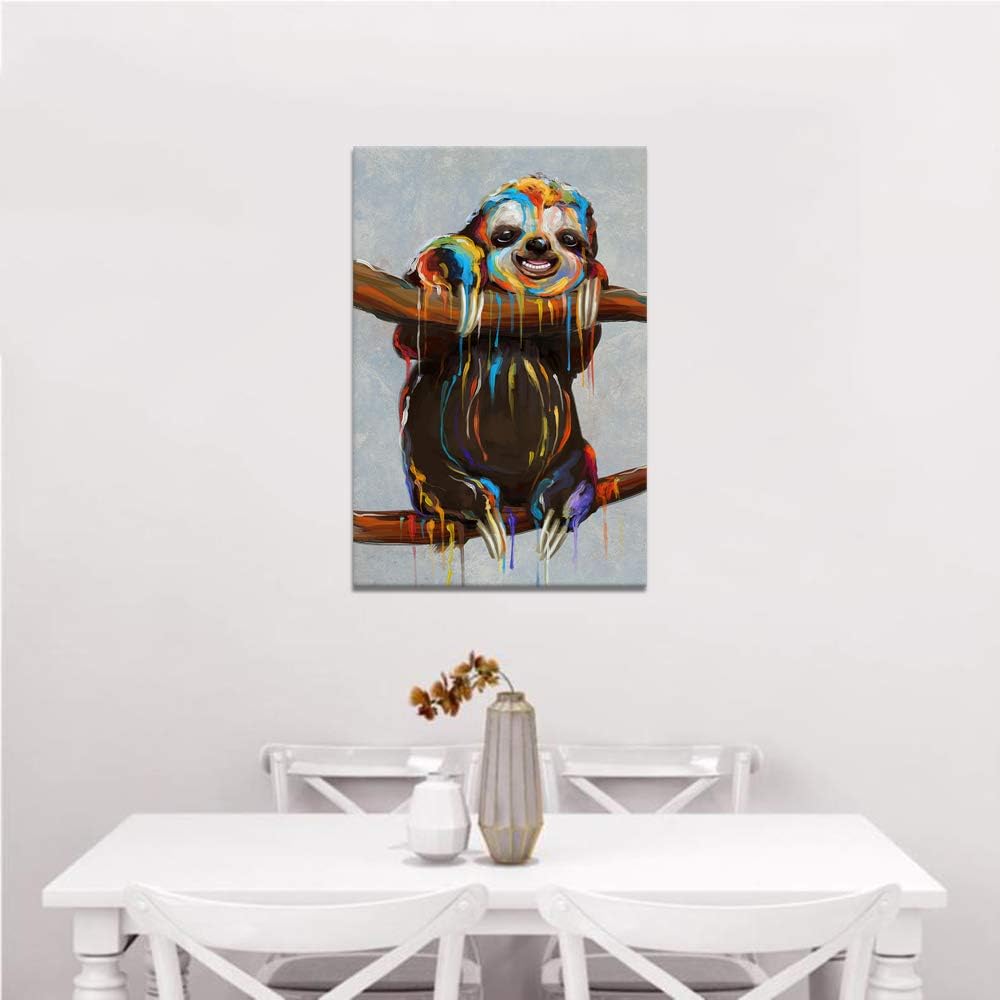 24x36 inches Colourful Sloth Canvas Wall Art Painting Print Q542