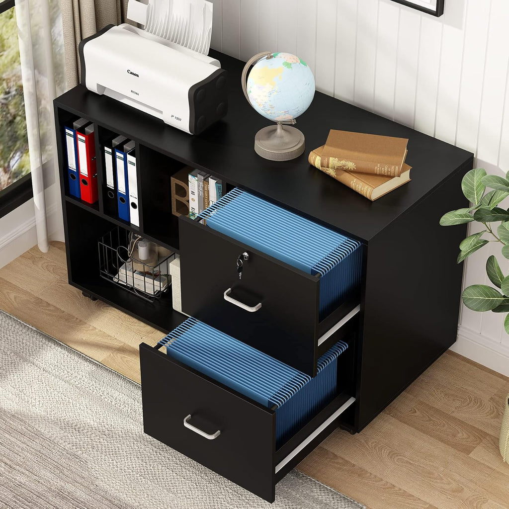 Black Lateral File Cabinet with Lock and Wheels U663200