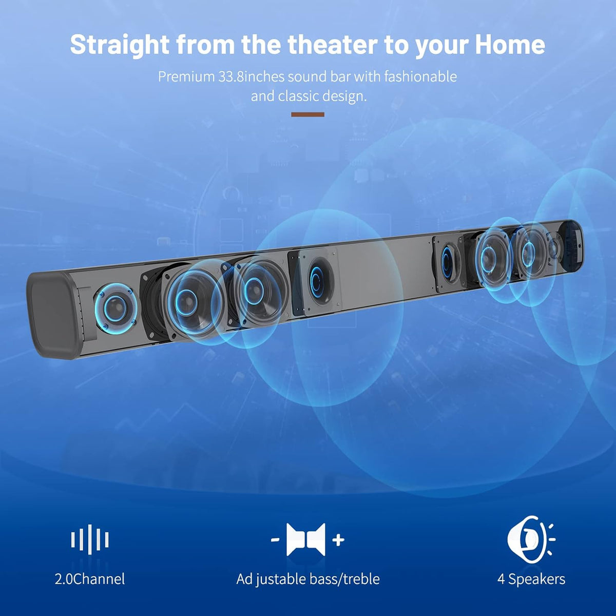 100 Watts Wireless Sound Bar with HDMI-ARC and Bluetooth Y8347