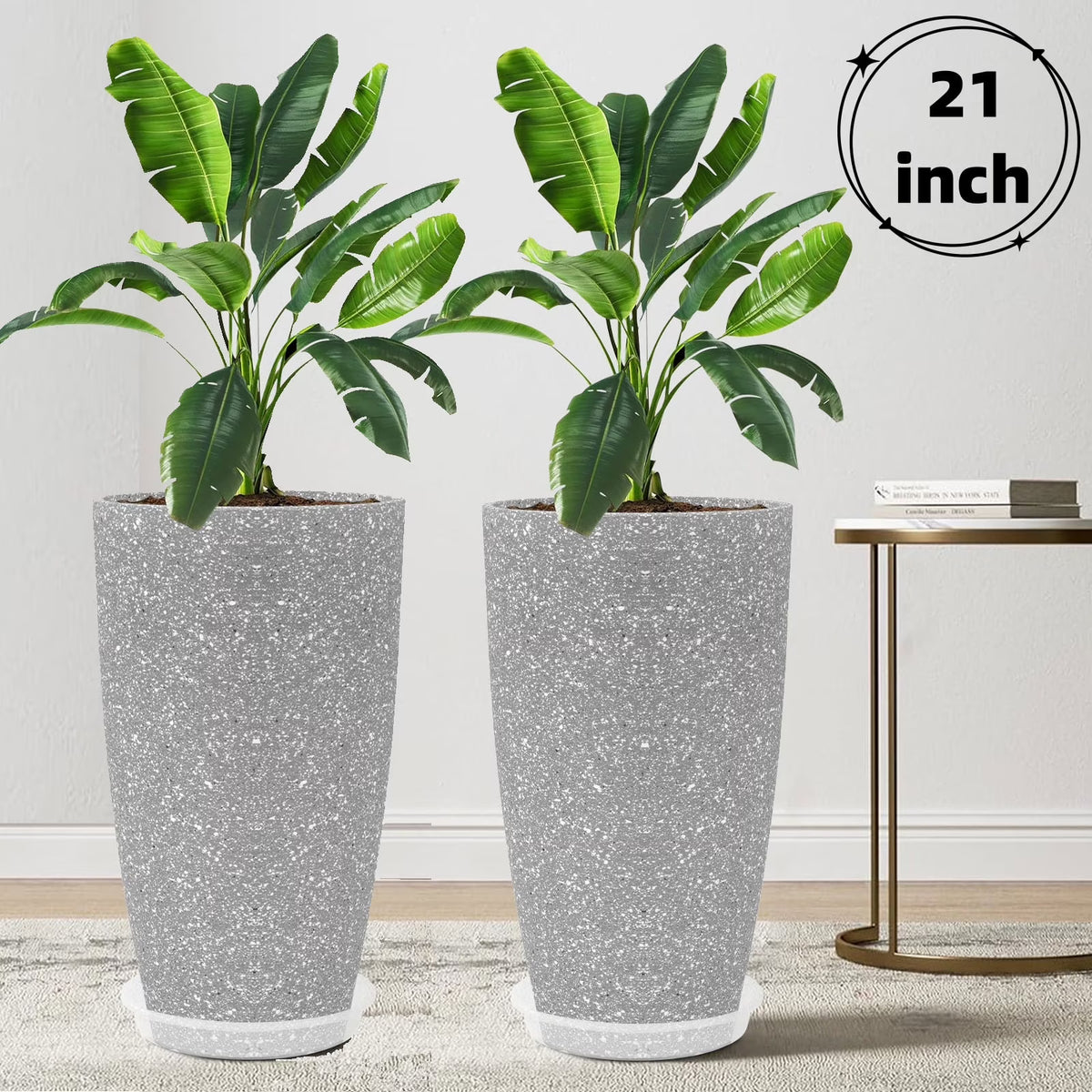 2 Pack 21in Tall Round Resin Planter, Gray T1621