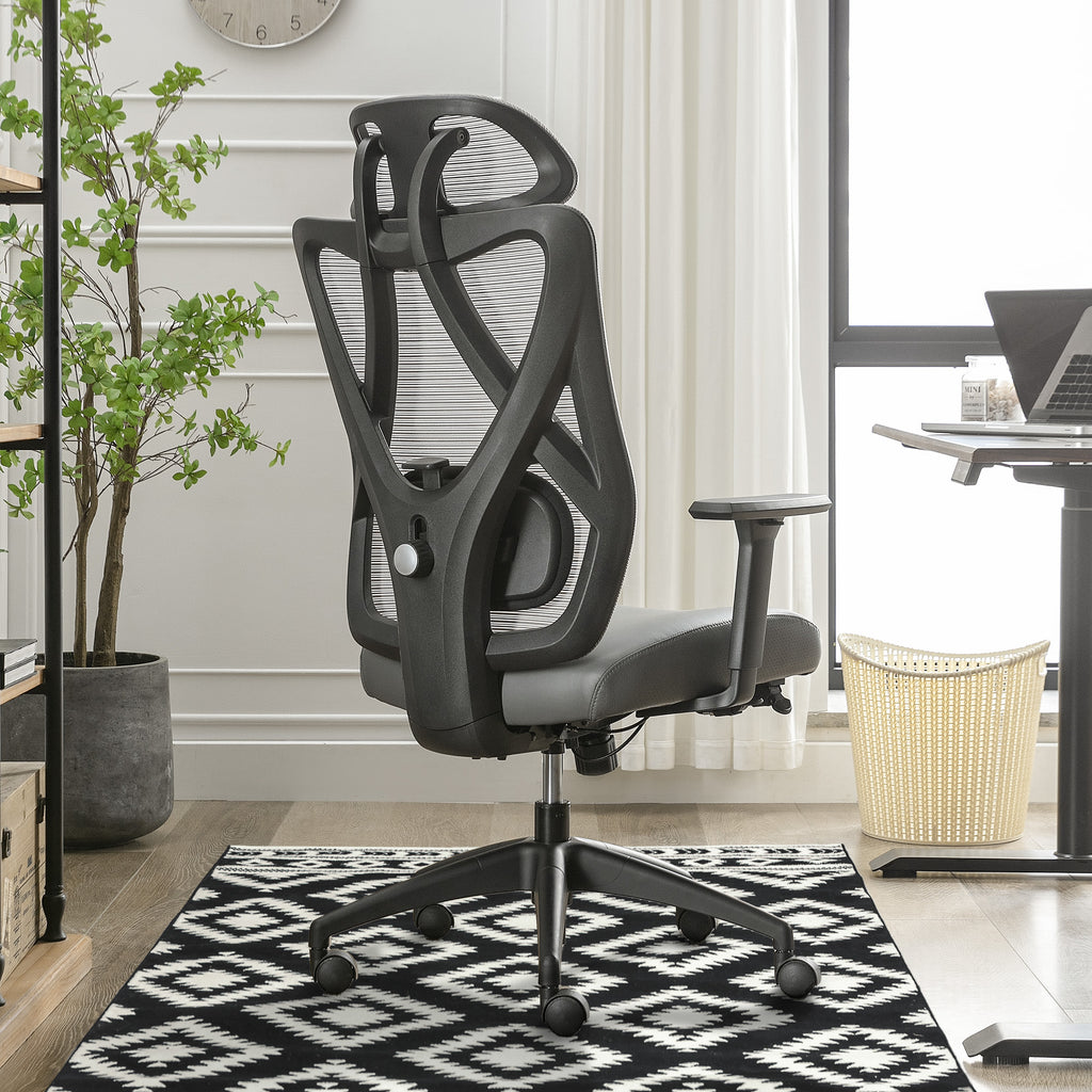 Ergonomic Mesh/Vegan Leather High-Back Task Chair, Gray/Black B580