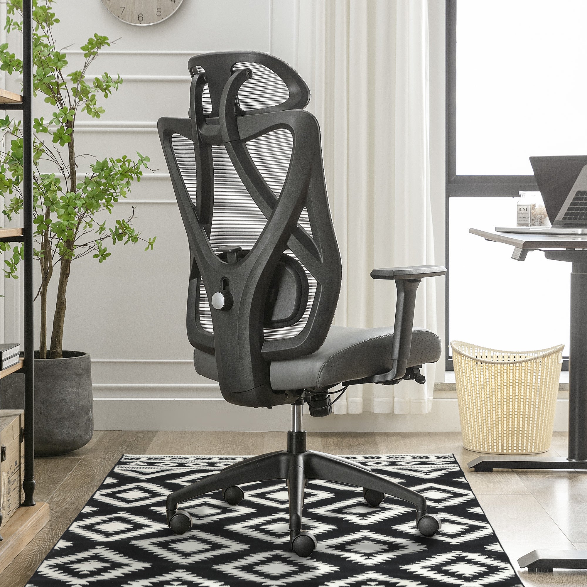 Ergonomic Mesh/Vegan Leather High-Back Task Chair, Gray/Black B580