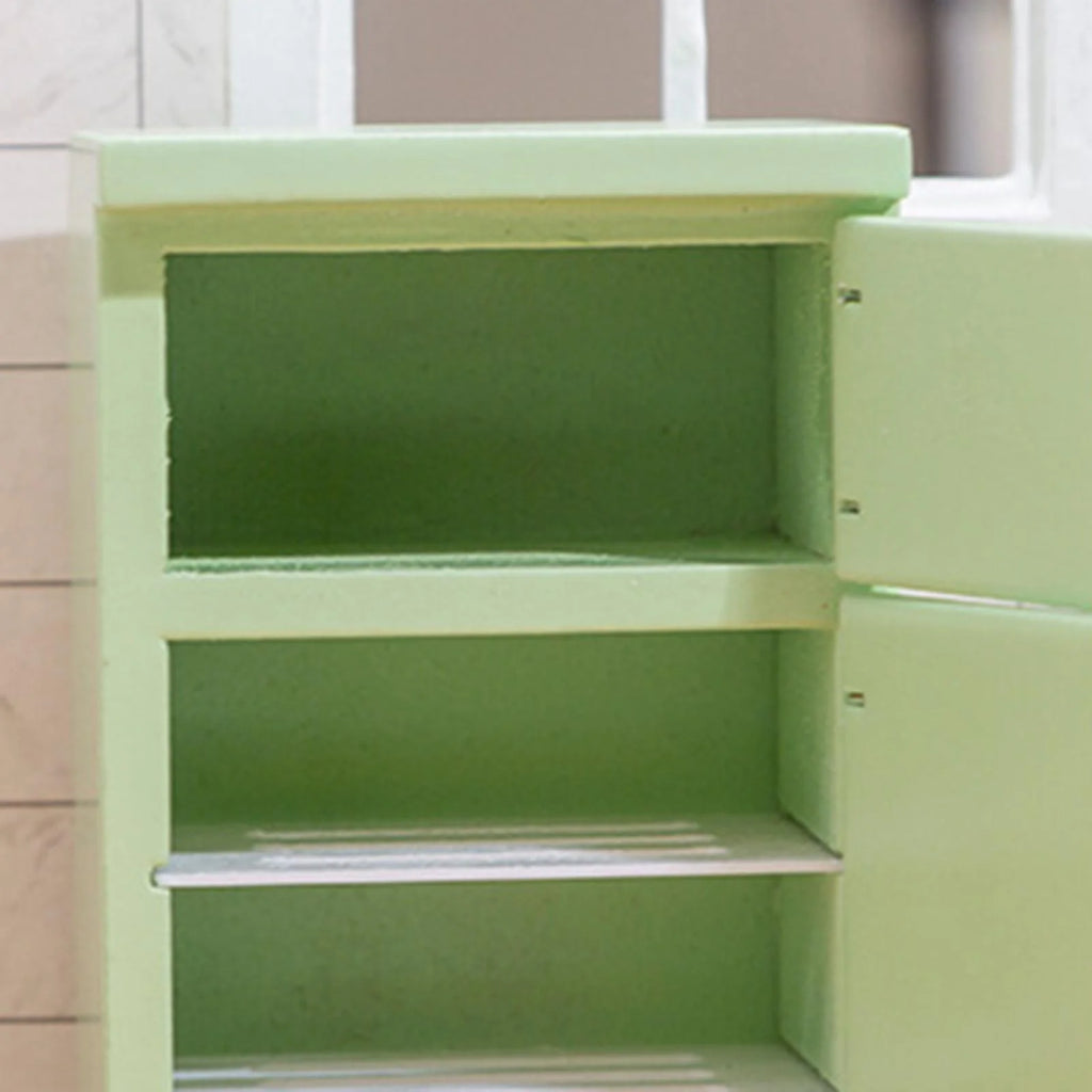 Light Green 1:12 Scale Birch Wood Dollhouse Fridge Furniture Set A8251