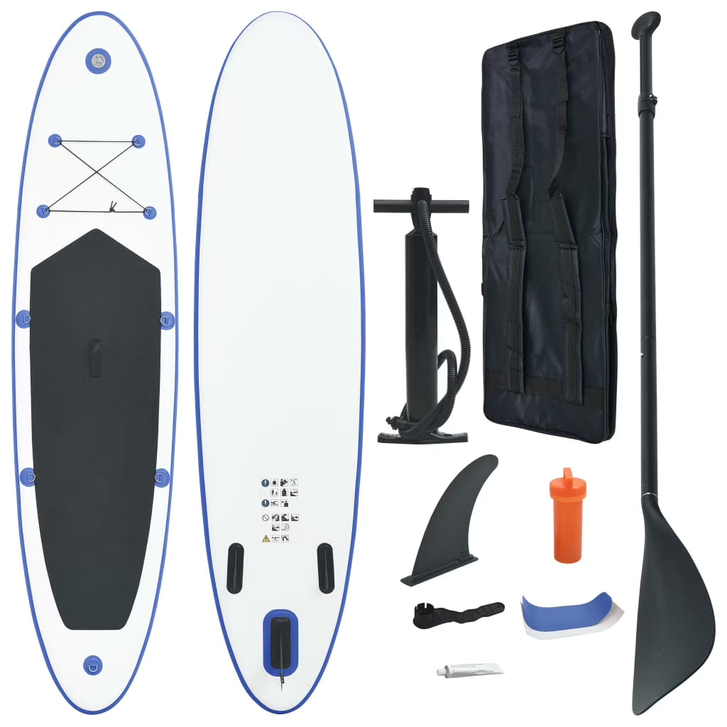 Blue and White Inflatable Paddleboard Set R428