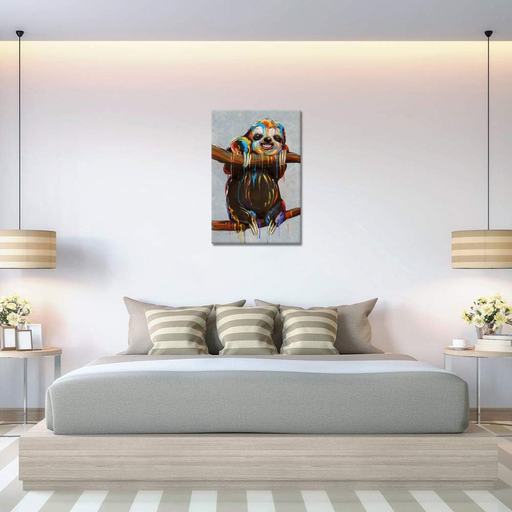 24x36 inches Colourful Sloth Canvas Wall Art Painting Print Q542