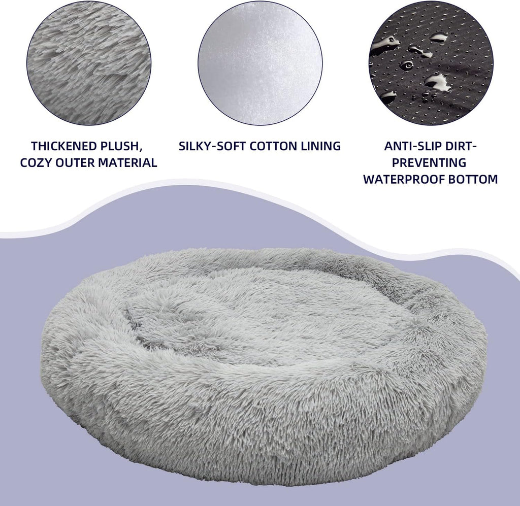 Round Donut Washable Faux Fur Dog Cat Bed (32 inch) Pack of 2 B4239
