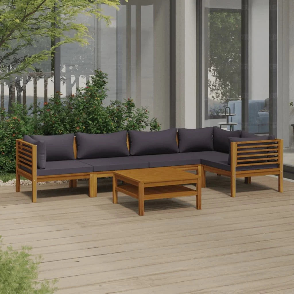 6 Piece Patio Lounge Set with Cushion Solid Acacia Wood Outdoor Couch Gray U87520