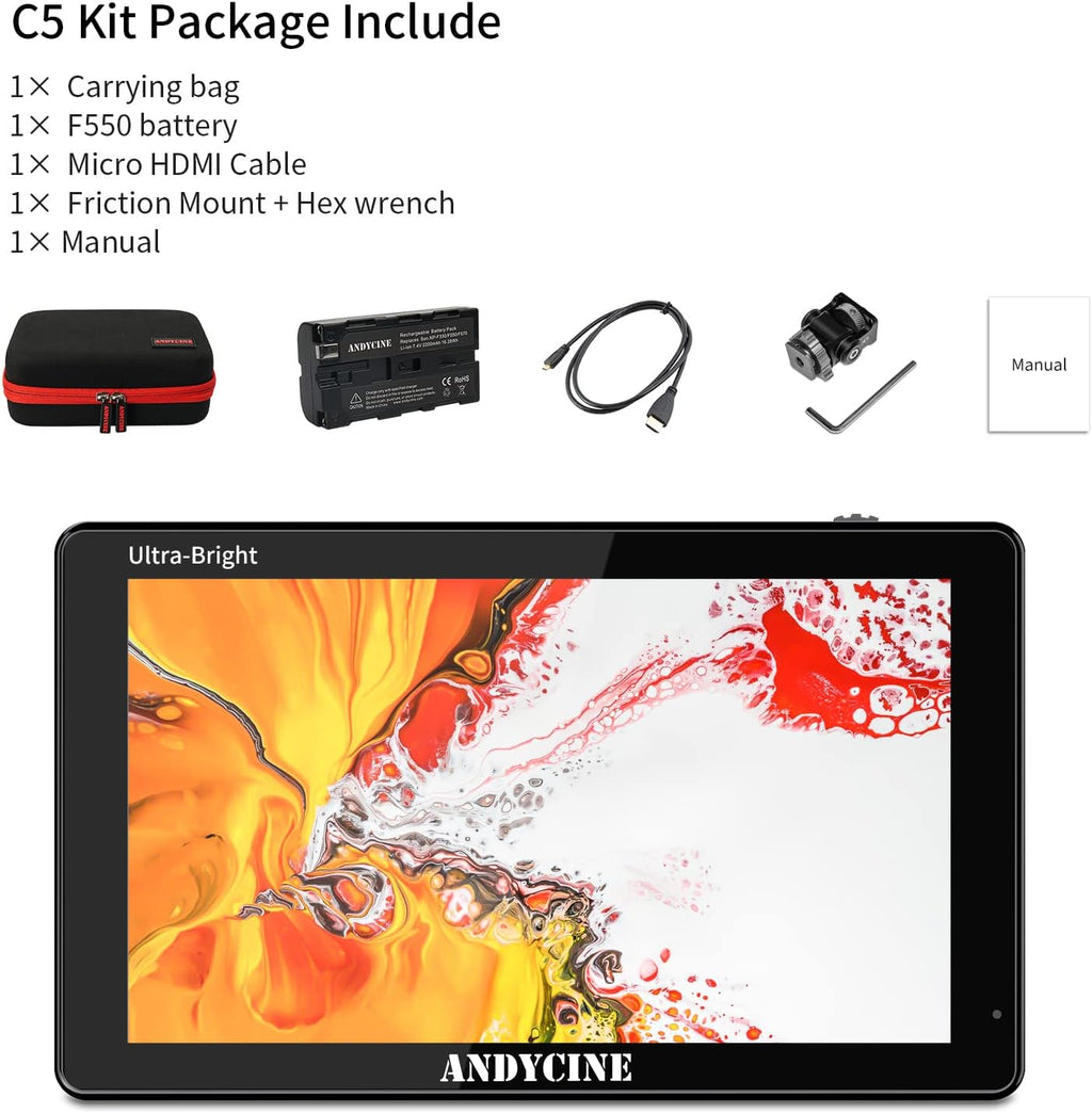 5.5 Inch 3000nit Touch Screen On-Camera Field Monitor with F970 External Power 4K HDMI Input Output R2775