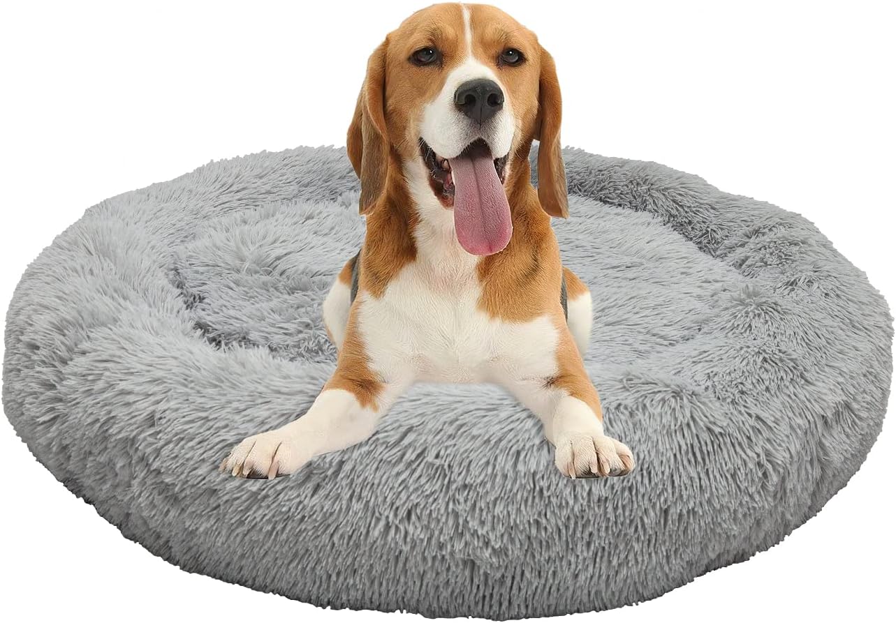 Round Donut Washable Faux Fur Dog Cat Bed (32 inch) Pack of 2 B4239
